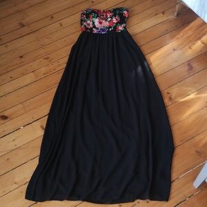 Scala Black Strapless Floral Dress, S